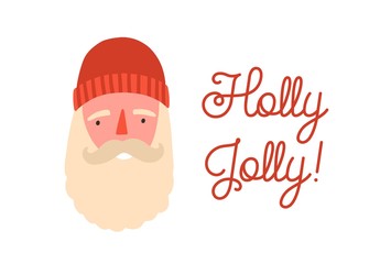Cute santa claus face flat vector illustration