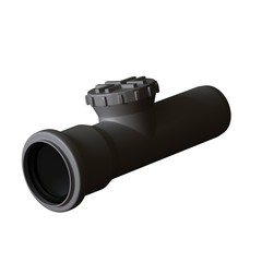 Plastic sewer pipe grey on white background, isolated. 3D rendering of excellent quality in high resolution. It can be enlarged and used as a background or texture.