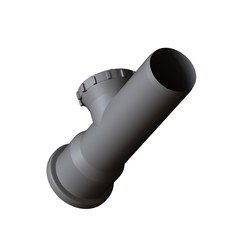 Plastic sewer pipe grey on white background, isolated. 3D rendering of excellent quality in high resolution. It can be enlarged and used as a background or texture.