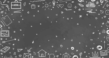 Back to school. Hand drawn abstract elements. Blackboard. Welcome back to school design