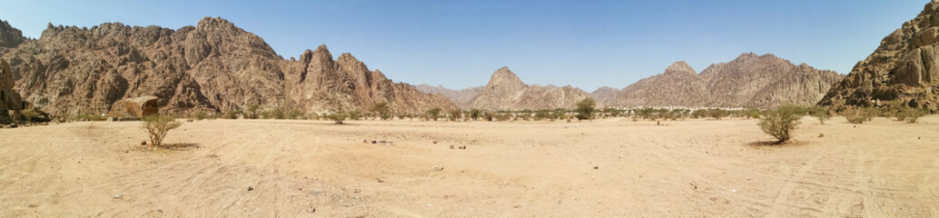 Panorama view of desert view on extreme heat weather. Travel concept