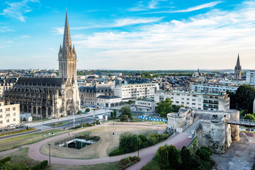 Caen, Castle and church - obrazy, fototapety, plakaty
