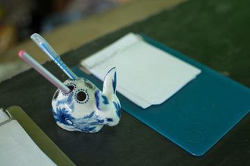 clothespin on blue background