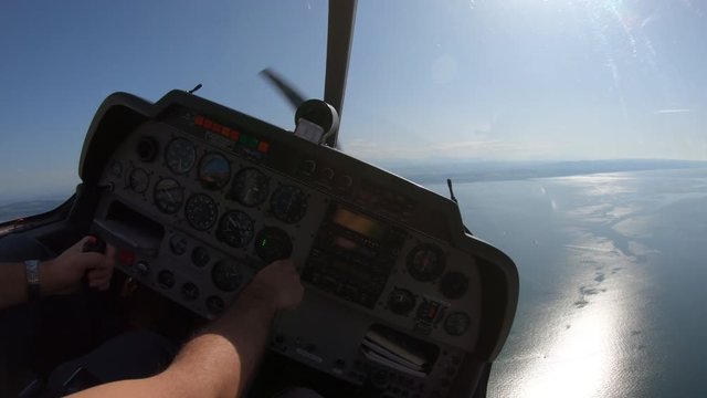 Robin DR400 cockpit flight over Neuch&acirc;tel lake - Aerial 4K