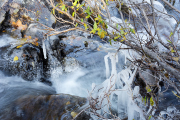 Frozen stream in the mountains