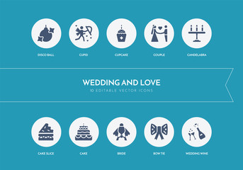 10 wedding and love concept blue icons