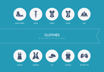 10 clothes concept blue icons