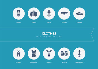 10 clothes concept blue icons