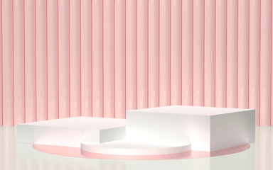 3d rendered - White podium with light pink background for  products display 