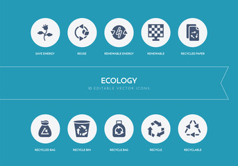 10 ecology concept blue icons