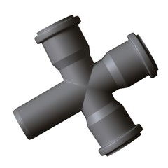 Plastic sewer pipe grey on white background, isolated. 3D rendering of excellent quality in high resolution. It can be enlarged and used as a background or texture.