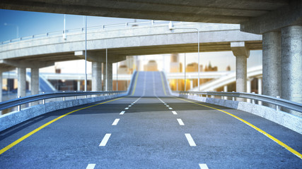 Day Road Freeway Travel Concept Route Big Board 3D-Render auf Stadtlandschaft © nosorogua