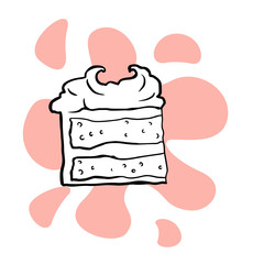  doodle sketch of a piece of cheesecake on a white background, illustration of sweets