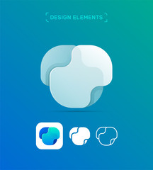 Vector abstract letter T logo design elements. Material, origami paper, flat and line art icon set. Rectangle placeholder and bubble