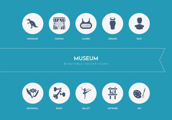 10 museum concept blue icons