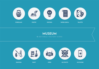 10 museum concept blue icons