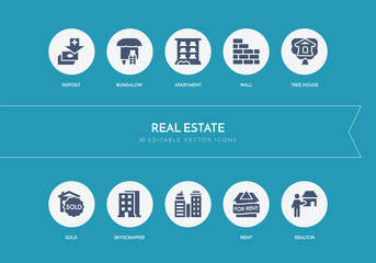 10 real estate concept blue icons