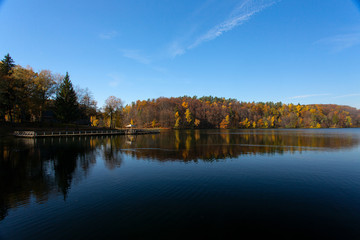 beautiful lake in golden autumn