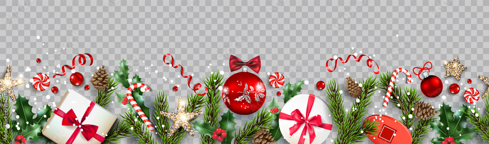 Poster festive composition with fir tree branches isolated.