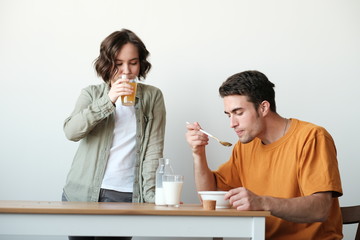 couple having breakfast in the morning at home