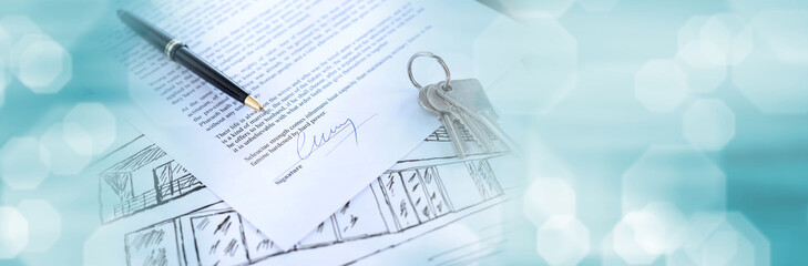 Concept of a real estate contract; panoramic banner