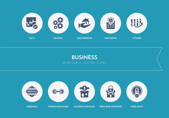 10 business concept blue icons