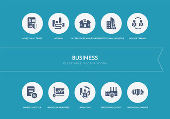10 business concept blue icons