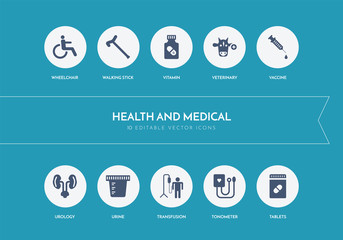 10 health and medical concept blue icons