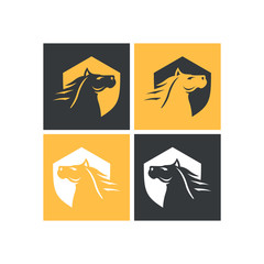 negative ilustration of horse withshield set logo