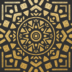 Beautiful Golden Hand Drawn Mandala Tile. Ornamental Background. Vector Decoration.