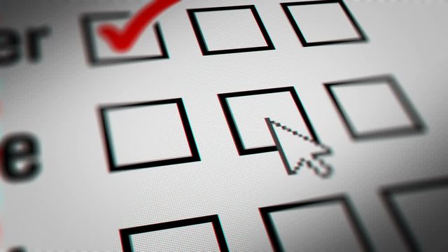 Close up of Checkbox Marking Survey. Mouse Cursor Clicking Multiple Checkboxes