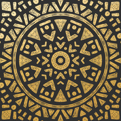 Beautiful Golden Hand Drawn Mandala Tile. Ornamental Background. Vector Decoration.