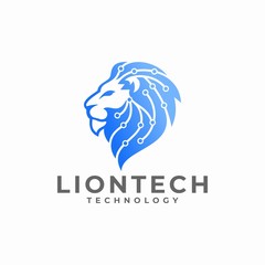 Lion Head Technology Logo Design Vector Illustration