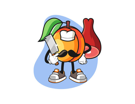 Apricots butcher mascot design vector. Cartoon character illustration for business, t shirt, sticker.