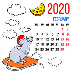 Little funny hand vector mouse with month february calendar for the 2010 year.