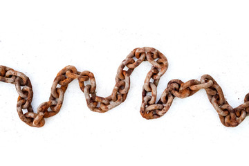 Large old rusty chain on white background