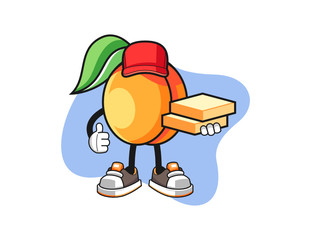 Apricots pizza delivery mascot design vector. Cartoon character illustration for business, t shirt, sticker.