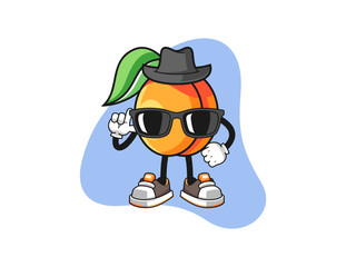 Apricots secret agent mascot design vector. Cartoon character illustration for business, t shirt, sticker.