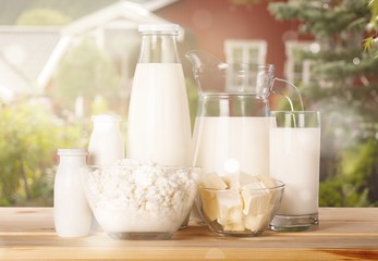 Glass of milk and Dairy products on