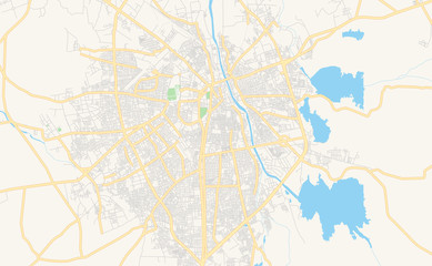 Fototapeta na wymiar Printable street map of Rajkot, India
