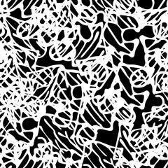 Grunge background monochrome vector seamless. Black and white vintage texture. Randomly arranged elements
