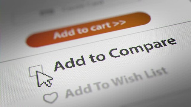 Mouse Cursor Clicking " Add to compare" Checkbox.  Online Shopping Concept
