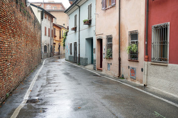 Narrow street with old houses in the downtown