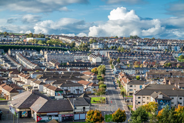 Aerial view of Derry, Londonderry in Northern Ireland