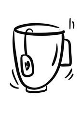 Tea, Cup, Coffee. Illustration Hand Drawn Brush. Flat, Icon, Sign, Symbol, Object, Graphic Design, Element
