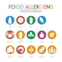 Allergens icons vector set for business