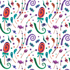 Halloween seamless pattern with sweets