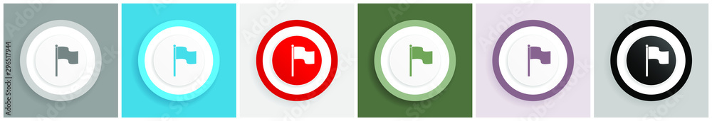 Leinwandbilder Flag icon set, colorful flat design vector illustrations in 6 options for web design and mobile applications