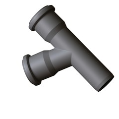 Plastic sewer pipe grey on white background, isolated. 3D rendering of excellent quality in high resolution. It can be enlarged and used as a background or texture.