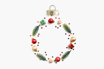 Christmas Round Frame from Branches and Christmas Balls.